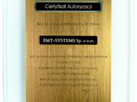 Certyfikat autoryzacji dla EMT-Systems jako ośrodka szkoniowego z zakresu automatyki przemysłowej z użyciem platformy NAZCA 4.0